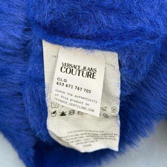 🆕 VERSACE JEANS COUTURE 🧿 NWOT Royal Blue Faux Fur Knit Dress, Buttons - Sz S - Picture 15 of 16
